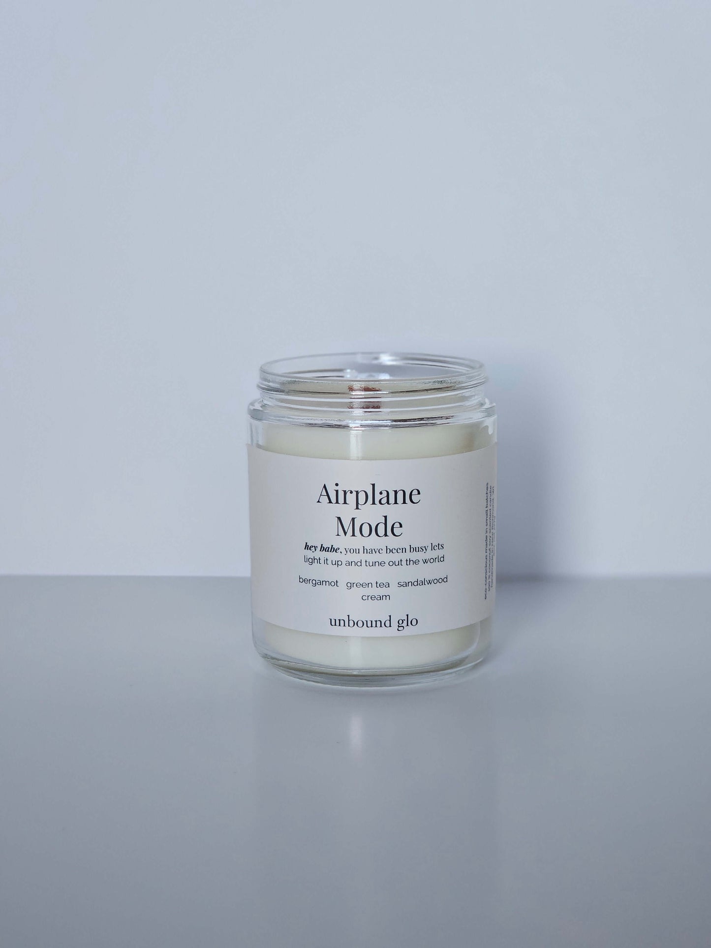 airplane mode, refreshing good mood wooden wick earthy matcha scented candle